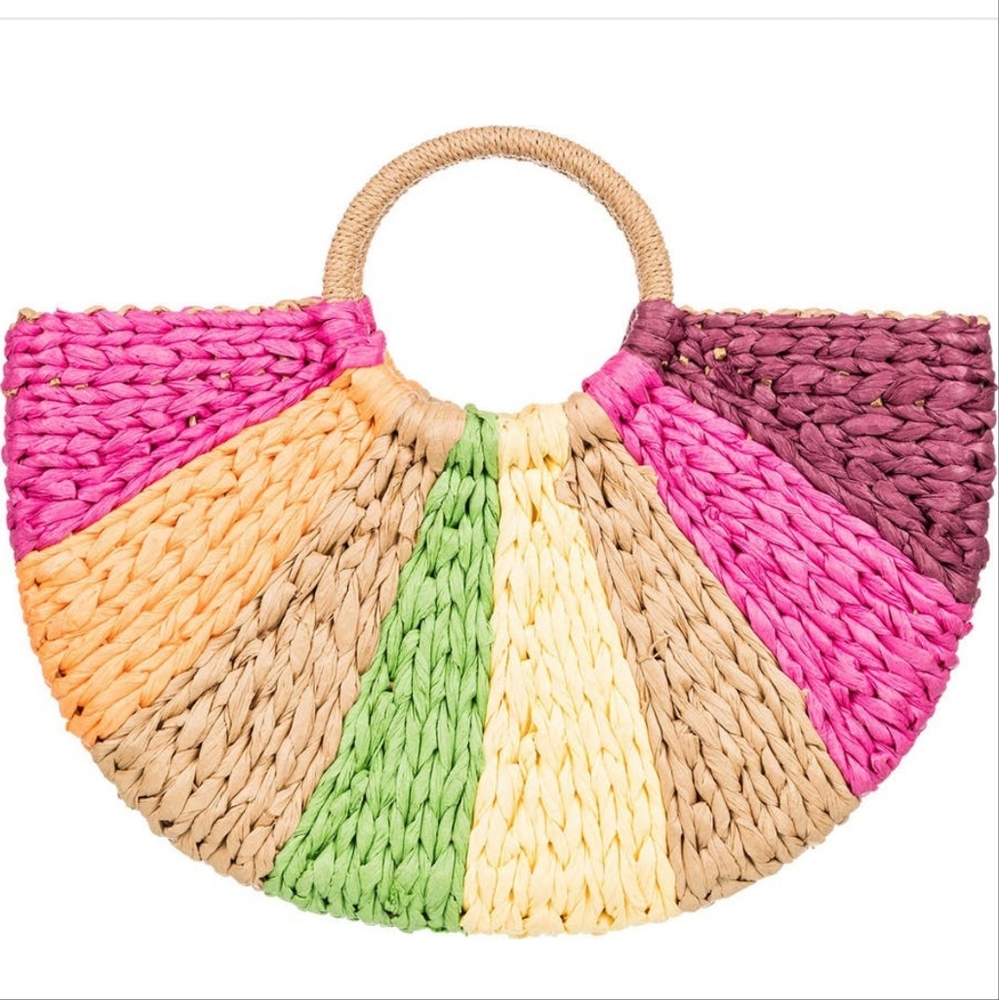 Multi Colored Straw Basket bag.